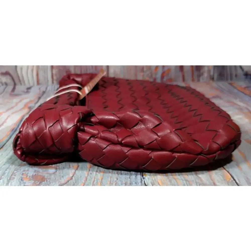 SKMQAKU - Knoted Woven Handbag Pull Zipper Closure - Claret - NEW in Box‎
